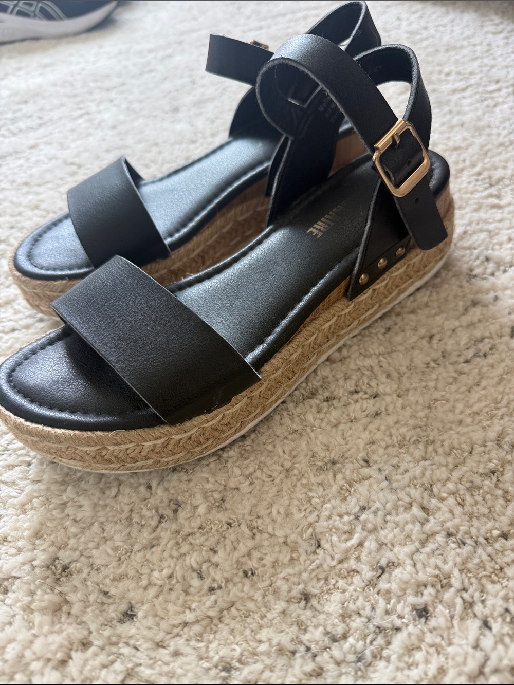Black Platform Espadrille Sandals with Gold Buckle